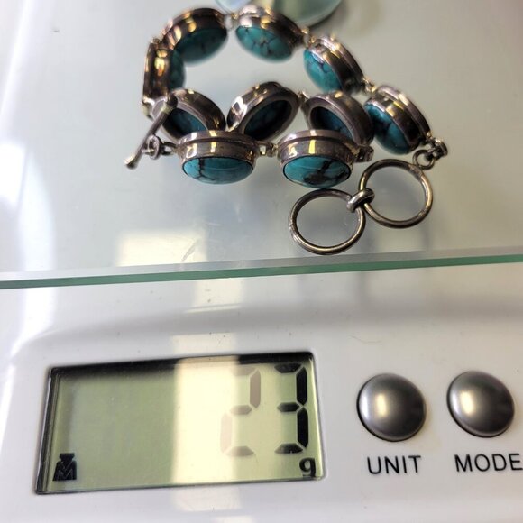 Turquoise Hued Oval Cabochon Link Bracelet - Picture 11 of 11